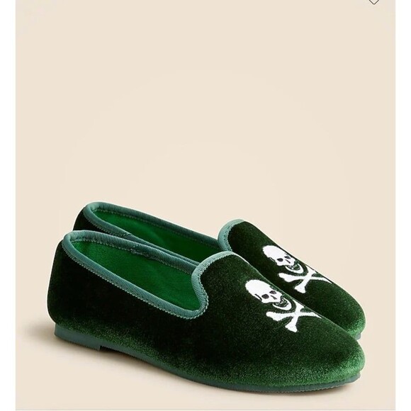 Crewcuts Other - Kids' embroidered-skull velvet slip-on shoes